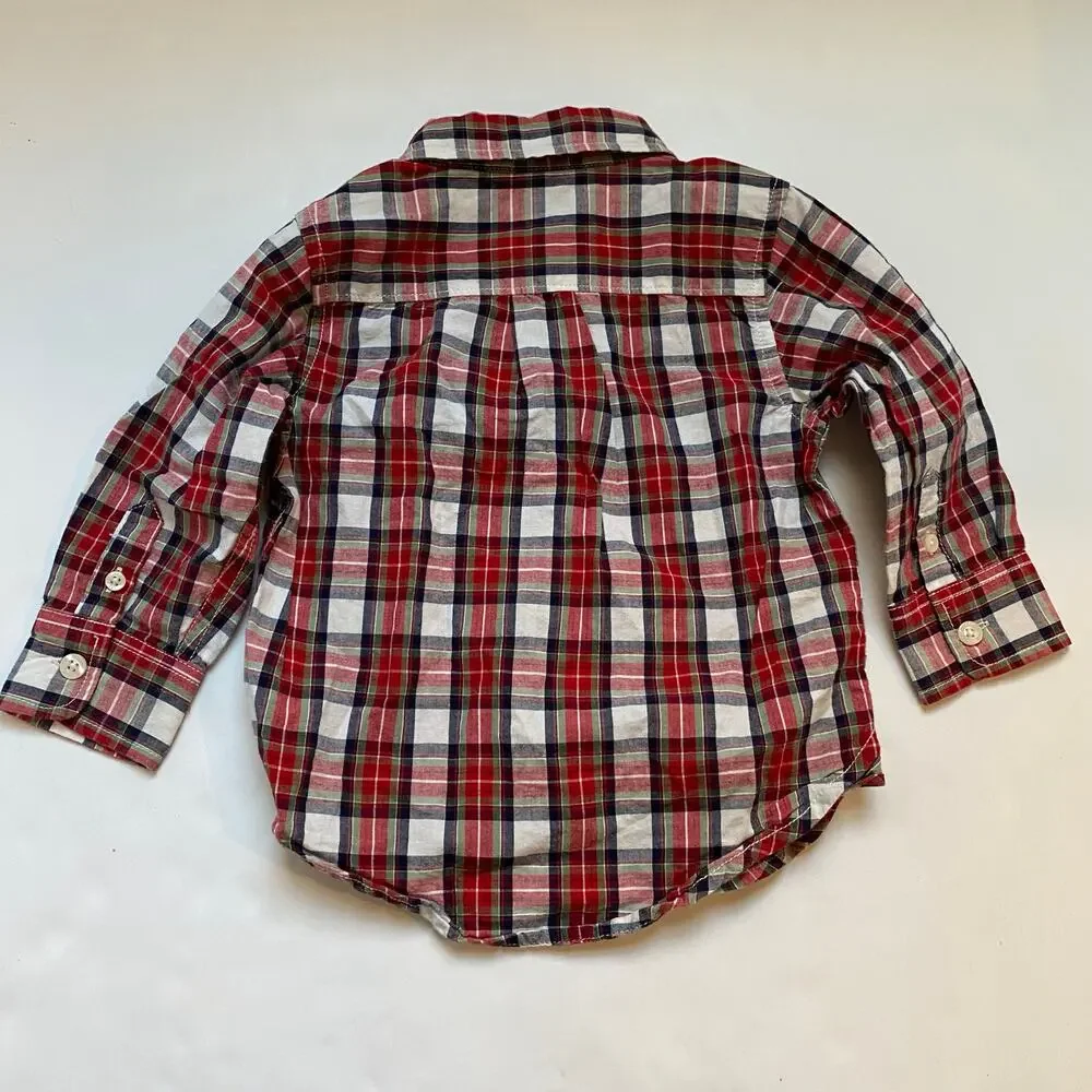 Baby Gap Plaid Button Down Long Sleeve Shirt & Cat & Jack Olive Pants